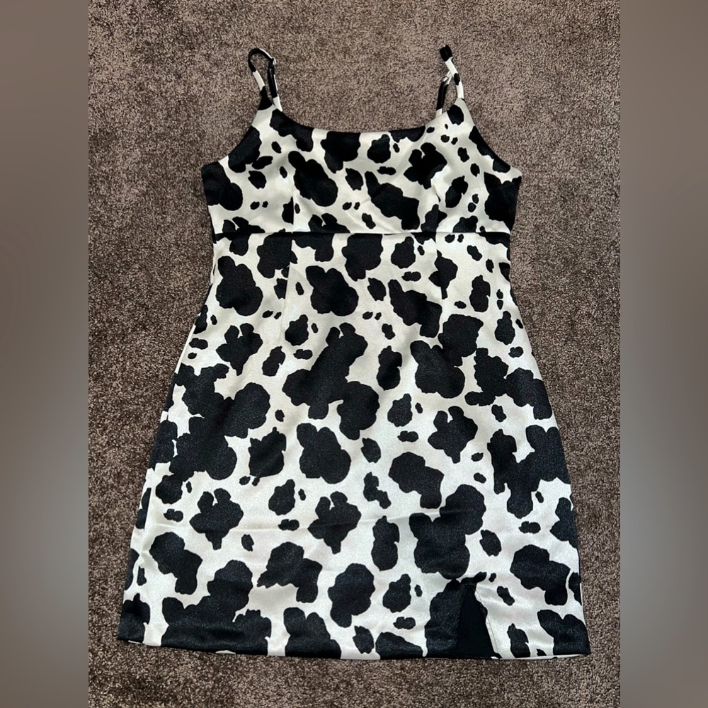 Satin Cow Print Slip Dress